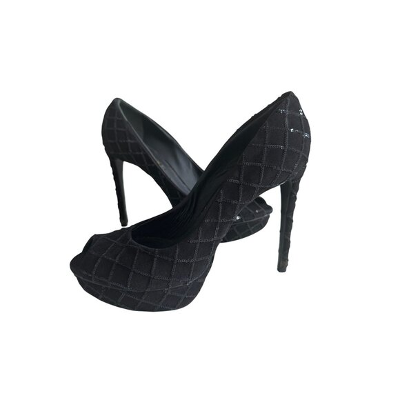 LOUIS VUITTON Black Sequin Patterned Platform Heels Size 37 / US 7 - Picture 3 of 12